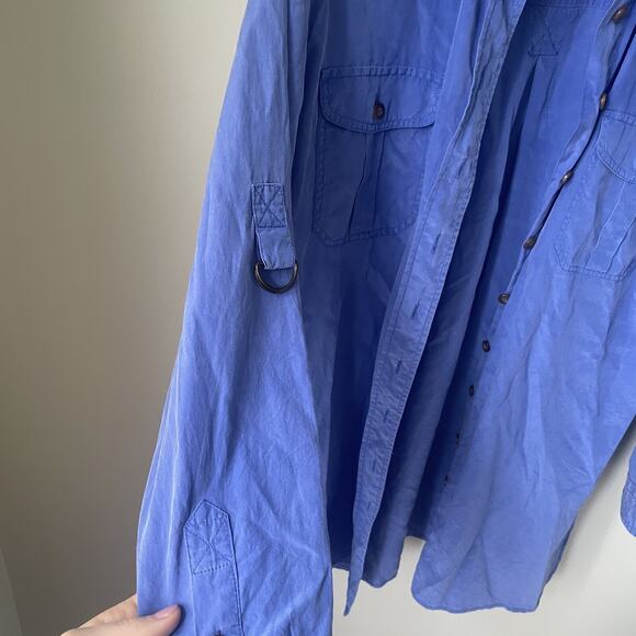 Soft Surroundings‎ Shirt Women's Med Blue Button Blouse Neck Buckle Silk Blend - Picture 5 of 8